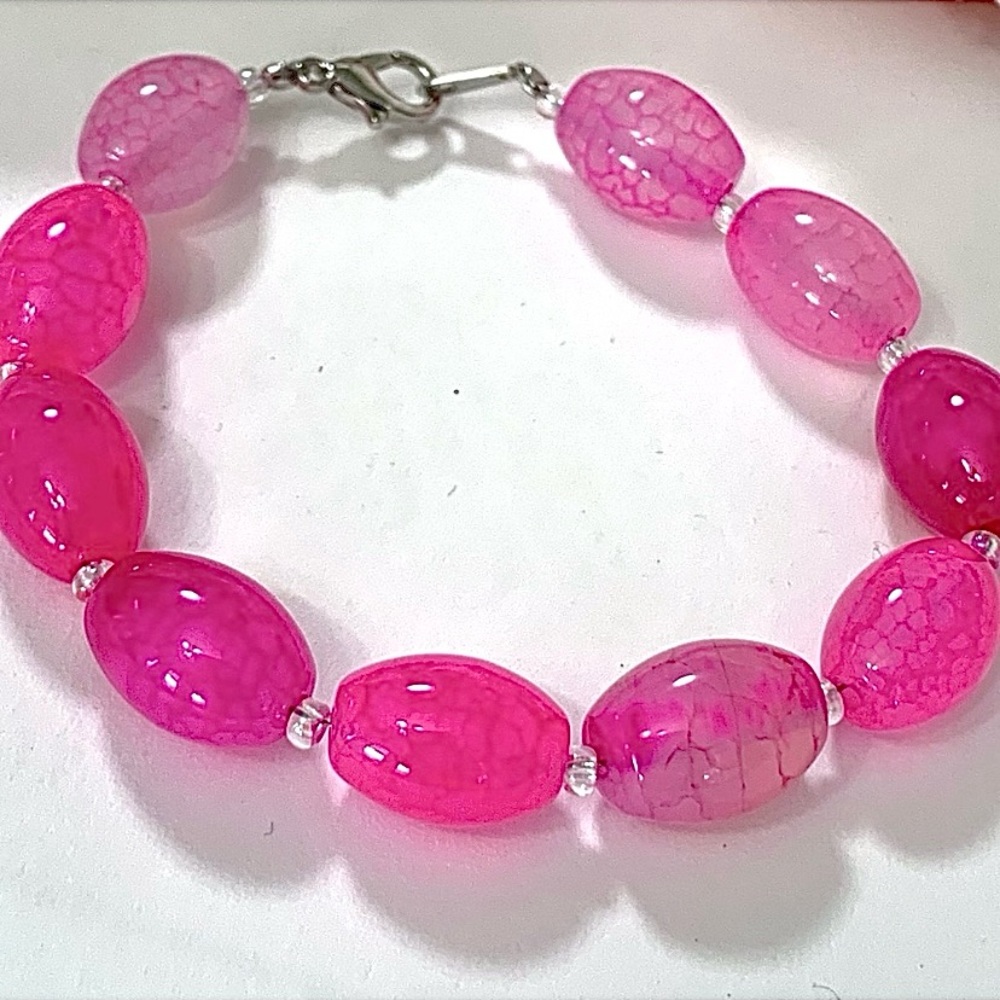 Vivid Pink Crackle Veined Italian Glass Bracelet